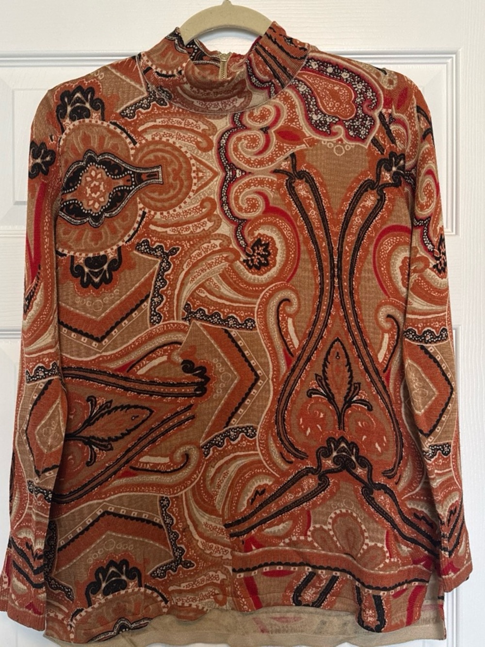 Chico’s Paisley Mock Neck Sweater Top Size 1 Medium Y2K Boho